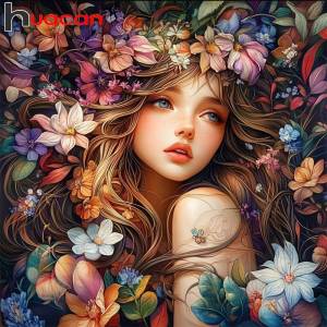 Huacan Diamond Painting 5D Women Portrait Flower Full Round Square Diamond Mosaic Home Living Room Art Craft
