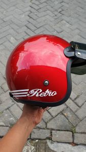 Helm Bogo Dewasa Retro Warna Merah Untuk Wanita Pria Cewek Cowok Helm Bogo Kaca Lurus Datar Flat Dan Cembung