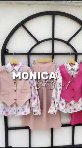 MONICA SETELAN ANAK PEREMPUAN 3IN1 SET INNER BLOUSE CRINKLE MIX ROK ROMPI SOFT JEANS TERBARU