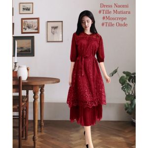 Dress Wanita Terbaru / Brokat Tille Mutiara/Dress pesta midi /Dress Naomi /Good Quality/Size L-XL