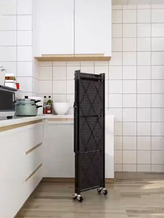 100cm Foldable Storage Rack With Wheel Kitchen Rack With Rollers Rak