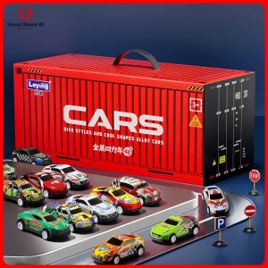 【Gift Box】48Pcs Pull-Back Cars Kids Mini Metal Vehicles Party Favor Inertia Race Car Toys with Container Storage Box Toy for Boys Gifts