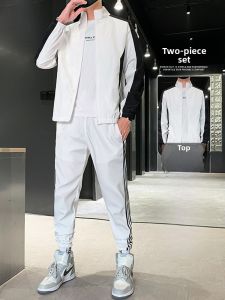 ROMON | Romon Mens Sportswear Set Casual Stand Collar Running Jacket And Pants Two-Piece Suit For Autumn Long Sleeve Polyester Fiber