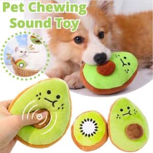Pet Chewing Toy Creative Cat Dog Interactive Bite Resistant Teeth Grinding Plush Avocado Sound Toy