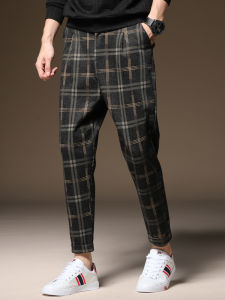 PENGUINDANCE | กางเกงขายาวทรงหลวมสไตล์ฮาราจูกุสำหรับผู้ชาย ทรงสก็อต สไตล์อังกฤษ กางเกงขายาวลำลอง ทรงหลวม ทรงฮาราจูกุ ฤดูใบไม้ร่วง/ฤดูหนาว