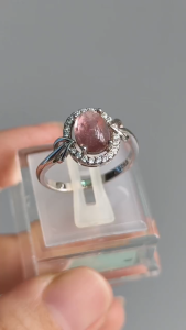 [ Woosilver ]  Nhẫn Đá Tròn Hồng - Secondhand SI - WO071