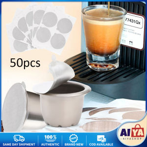 ★Same Day Shipping★ 50PCS Refillable Nespresso Coffee Capsule Flim Sticker Refilling Stainless Steel Capsule Self Adhesive Aluminum Foil Brewer Lid Capsule Foil