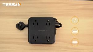 Tessan TS-102C Flat Plug Power Strip with 2 USB A Ports 1 USB C TESSAN 4 AC Outlets Surge Protector Extension Cord 5 FT Small Desk Charging Station with Surge Protection for Dorm Essentials Office Business Travel Fast Charging Power Strip VMI Direct