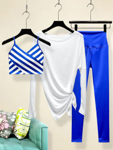 ชุดโยคะลายทางสีน้ำเงินสำหรับผู้หญิง ชุดออกกำลังกายแบบแห้งเร็ว แฟชั่นเซ็กซี่ ชุดฟิตเนส ชุดโยคะ ชุดกีฬา ชุดออกกำลังกาย ชุดโยคะ