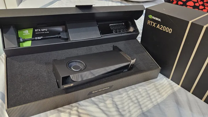 NVIDIA RTX A2000 Graphics Card Black Box with Accessories and Documentation