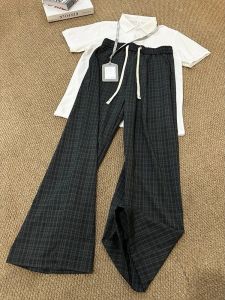 Quần Dài Kẻ Caro Cleanfit Màu Xám Cho Nam Mùa Hè Mỏng Bằng Lụa Băng Cảm Giác Mát Mẻ Quần Dài Ống Rộng Phong Cách Mỹ Thường Ngày