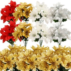  4-head Christmas Flower Bouquet Glitter Flowers Home Potted Christmas Tree Poinsettia Ornaments Christmas Decoration