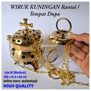 Wiruk Kuningan Rantai size M Brass antik Tempat Bakar Dupa Wadah Pedupaan Ritual Rohani Turibulum abu Hosti misa gereja bokor Brass aromaterapi sibori mangkok gelas ukup