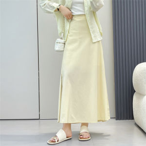 High Waist Half Elastic Waist Skirt Commute Style Womens Midi Skirt Side Slit Long Skirt Slim Fit Summer Fashion