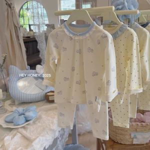 Pure Cotton Childrens Autumn Clothes Set Warm Home Clothes Long Sleeve round Neck Home Clothes for Boys And Girls