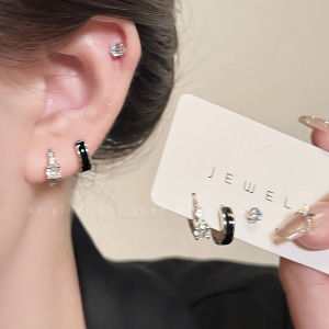 Zircon Drip Glaze Earrings Womens New 2025 Simple Circle Small Design Sense High-End Ear Hooks 6-Piece Set Fashion Jewelry