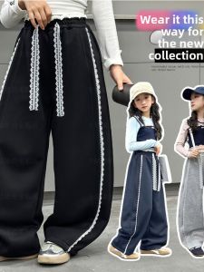 Lace Trimmed Patchwork Pants Casual Trousers