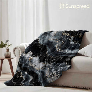 Beast Kingdom | Black Grey Gold Agate Marble Soft Warm Flannel Blanket Lightweight Cozy Christmas Halloween Home Decor Room
