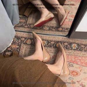 Red Bottom Nude Color Pointed Toe Shallow Heel Womens Shoes Spring Autumn French Style Flat Shoes 2024 New Style Evening Warm Shoes