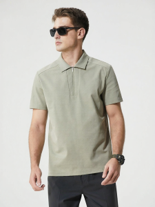 Enjeolon | Refreshing Double Layered Cotton Half-Zip Polo Shirt