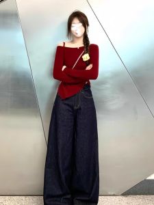 HUOLISI | Off-shoulder V-neck Slim Fit Pullover