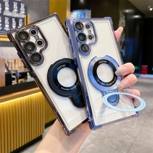 Vỏ Nhẫn Mạ Gấp Vô Hình Dành Cho Samsung Galaxy S24/S23/S22 Plus/Ultra/S23FE Với Giá Đỡ Magsafe Vỏ Trong Suốt Chống Trầy Xước Kết Thúc Mờ Chống Trượt