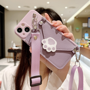 Cute Cat Claw Crossbody Phone Case for Women Compatible with iQOO10 8/9Pro Neo5 Anti-Fall Protection Cover Silicone Leather