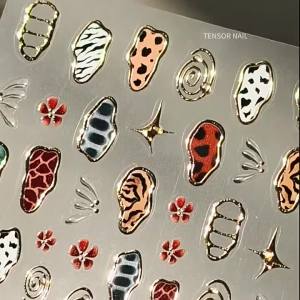 Retro Animal Pattern Nail Stickers Gold Color Nail Art Stickers Leopard Print Cow Print Self Adhesive Nails 3D Decorations Decal