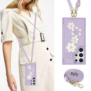 Casing For Samsung With Diagonal Strap Lanyard Mobile Phone Case Cards Slot Case Leather Case With Card holder Cases Cover With Rope Sling For Samsung Galaxy S25 Plus S24 Ultra S24 Plus S23 FE S23 Ultra S22 Plus S22 Ultra S23U S24U Card Case