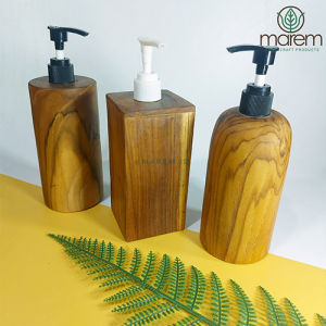 TEMPAT SABUN SHAMPO CAIR KAYU JATI | WOODEN SOAP DISPENSER 250ML