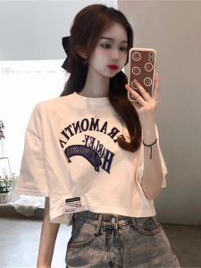 Short Sleeve T-Shirt Womens Sweet Cool Loose High Waist Short Top Summer New Style American Print Miniature Korean Style