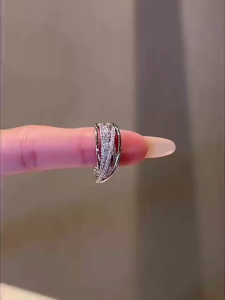 S925 pure silver multi-layered cross-wrapped zircon ring for women two-tone heavy-duty full of diamonds light luxury elegant open-ended index finger ring