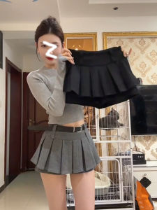 Spring American Hot Girl A-Line Mini Skirt Slimming Pleated Half-length with Jacket Womens Fashion High Waist Polyester Short Skirt