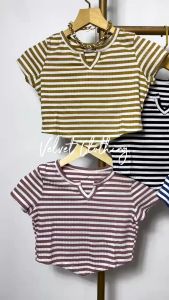Crop Top Salur Knit Wanita / Croptop Lancip Korean Wanita 4950