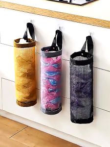 MixHome Kitchen Wall Mount Hanging Mesh Garbage Bag Organizer Dispenser Reusable Grocery Bags Holder Net Trash Bag Storage