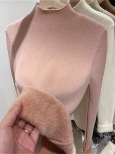LUOSHAO | Thickened and Fleece-lined Half-High Collar Slim-Fitting Knit Sweater for Women