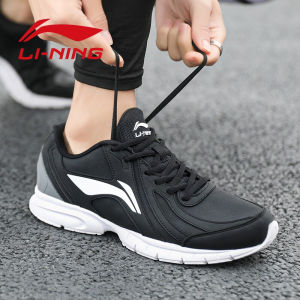 Li-Ning Mens Running Shoes Breathable Mesh Leather Upper Water-Resistant Spring Summer New Model Comfortable Cushioning Rubber Sole