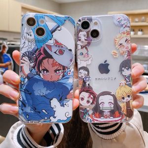Cartoon Ghost Slayer Full Cover Shockproof iPhone Case for Apple 13 16 Series Xs Max 8 plus Se2 Mens Anime 14 pro Max/Xiaomi 12 Pro/7