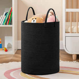Large Storage Basket Tall Woven Decorative Laundry Hamper With Handles Foldable Cotton Rope for Clothes Kids Toys Living Room
