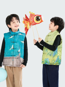 Warm down Cotton Vest for Boys And Girls Traditional Chinese Style Outerwear for Autumn And Winter Thickened Polyester Fiber