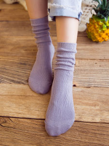 Purple Cotton Crew Socks Womens Spring Candy Color Skateboard Slippers Long Socks Trendy Bulk Pack Sweet Style Home Clothes