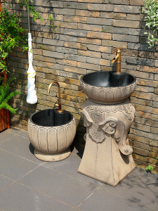 New Chinese Style Outdoor Sink Balcony Terrace Creative Column Type Wash Basin Garden Outdoor Courtyard Wash Basin