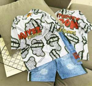 40-70kg đồ bộ bé trai size đại cồ tay ngắn quần đùi thun lạnh giả jeans mềm mịn mát dày dặn 1074