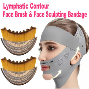2Piece Lymphatic Face Sculpting Bandage&Massage BrushV Line Lifting Mask Double Chin ReducerJawline Shaper Face Slimming Strap