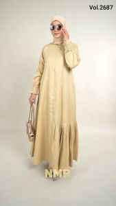 NMR Gamis Linen Burberry Rempel Samping Tangan Smoke Vol 2687-12