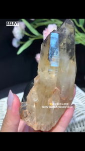 💛红泥黄水晶双尖晶簇(带黑色矿皮)Red Clay Citrine crystal Double-Terminated Cluster with Black Mineral ✨🆓 free custom base 附送图里实木底座