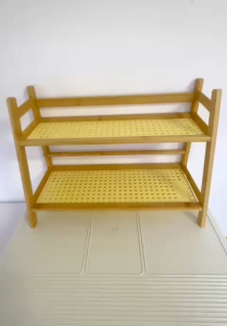 Shiok Living 🚀 Table Storage Rack Rak Buku Almari 2 Layer Bamboo Wooden Kitchen Storage Rack Display Rack