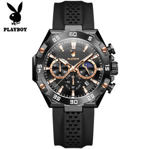 PLAYBOY men watch waterproof silicon strap chronograph luminous moon phase calendar watch for men