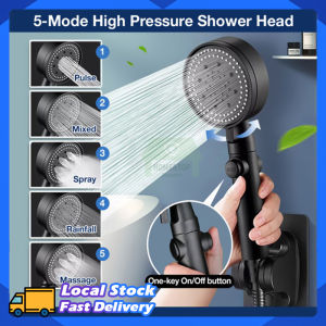 Shower Head 5 Modes Adjustable Black/Silver/Grey Bath Shower Head High Pressure One-Key Stop Button Water Saving Showerhead Bathroom Accessories