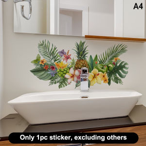 Fresh Floral Pattern Bathroom Wall Sticker Self-Adhesive Removable Waterproof Sink Area Background Creative Wall Decoration